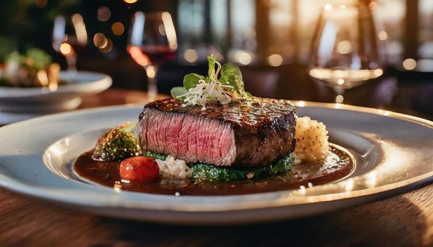 一份精美呈现的中等熟牛排。