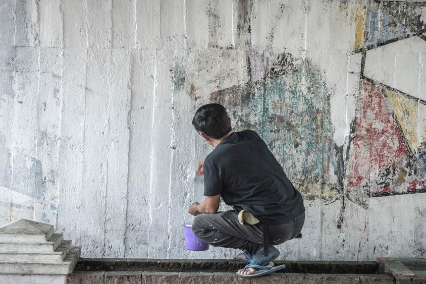 白墙上的画,蝴蝶。