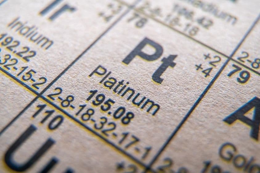 铂金符号Pt,元素周期表中编号78。