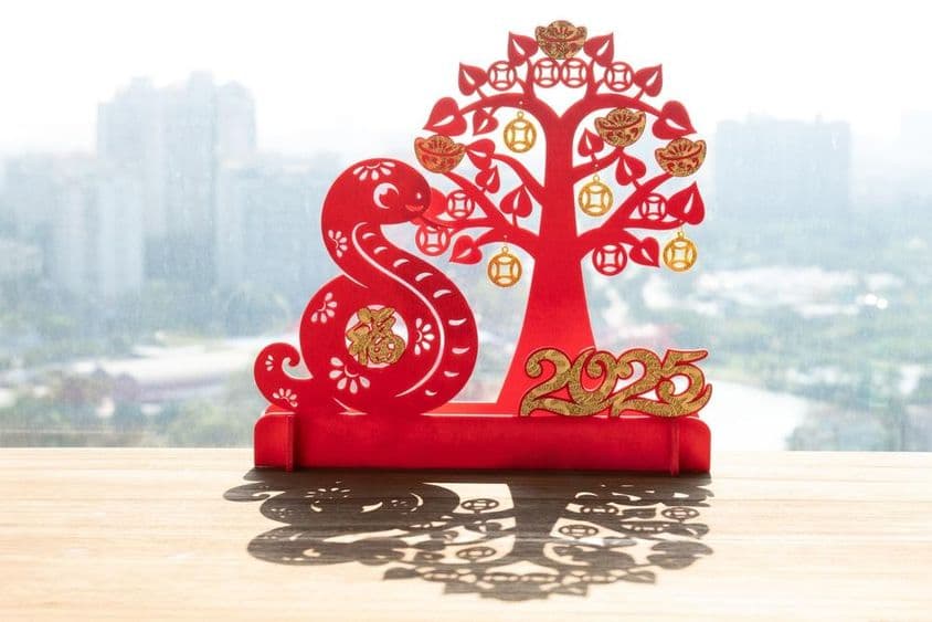 春节,蛇吉祥物与中国字影绘
