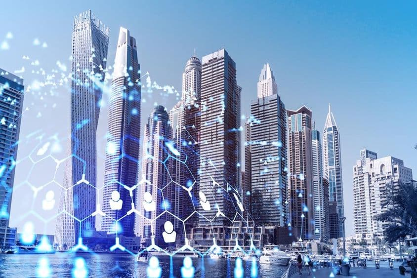 迪拜商业中心的摩天大楼。