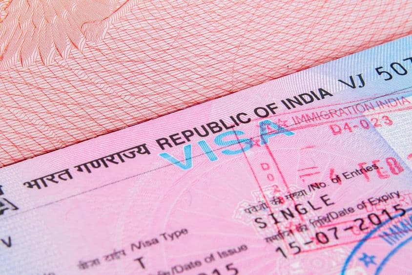 护照中的印度旅游签证。