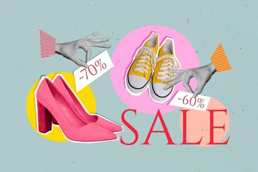 销售广告,粉色高跟鞋和黄色匡威鞋
