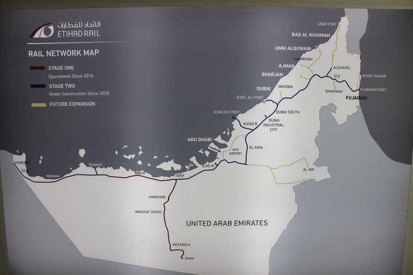 阿联酋铁路地图。