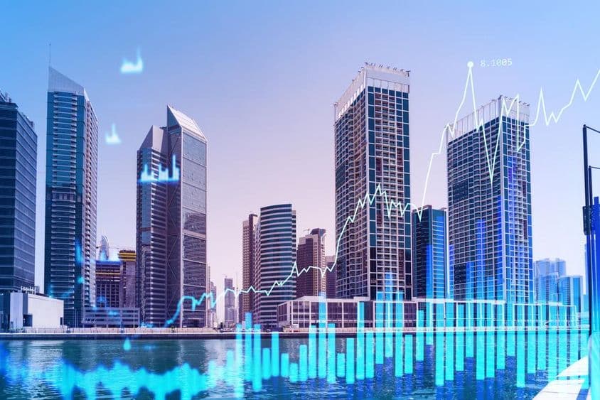 迪拜商业区的摩天大楼。
