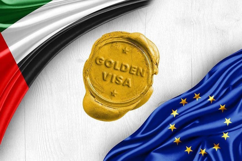 阿联酋国旗与欧盟黄金签证。