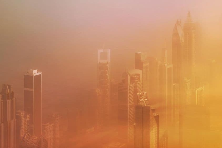 迪拜沙尘暴期间的空中视图