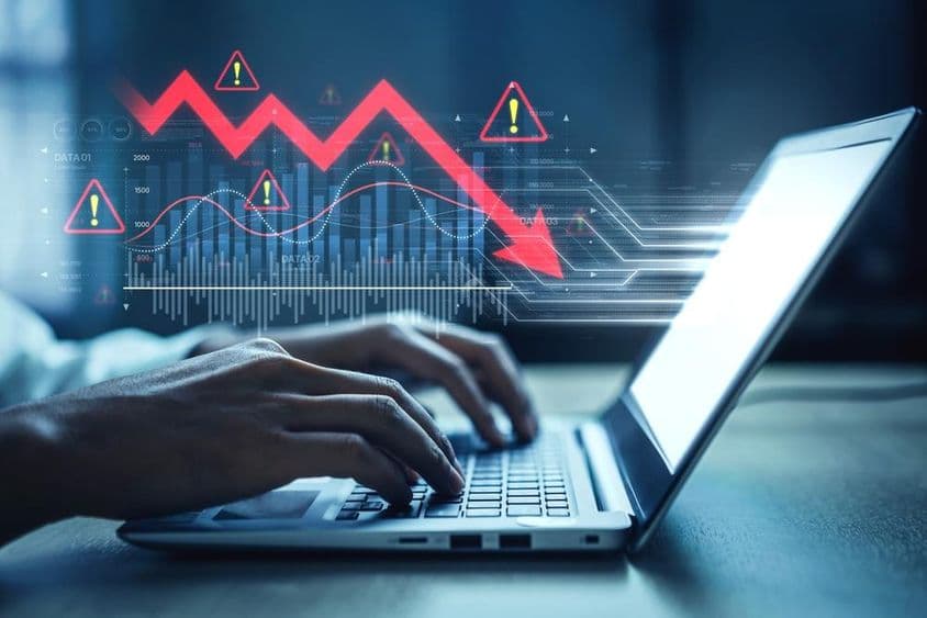 市场图表、警报符号和负面数据趋势。