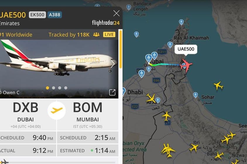 阿联酋500航班实时跟踪地图