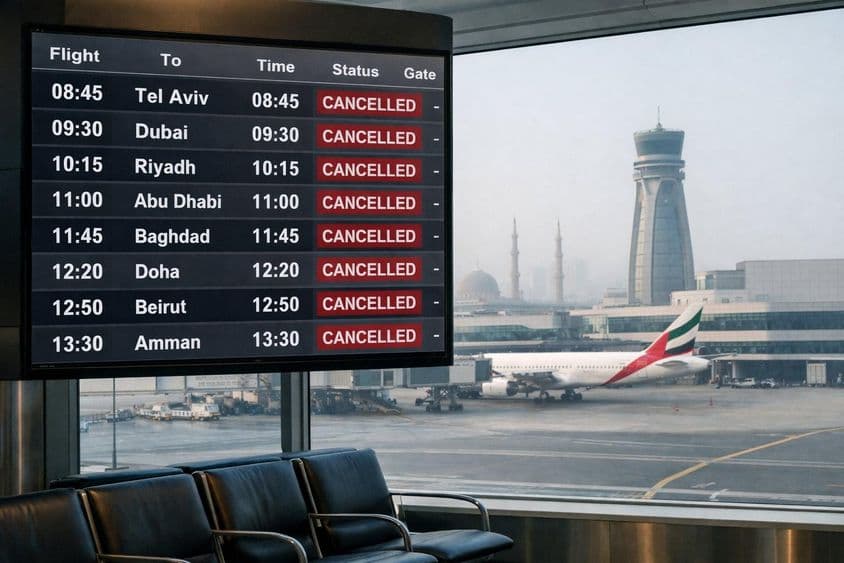 取消的航班在显示板上。