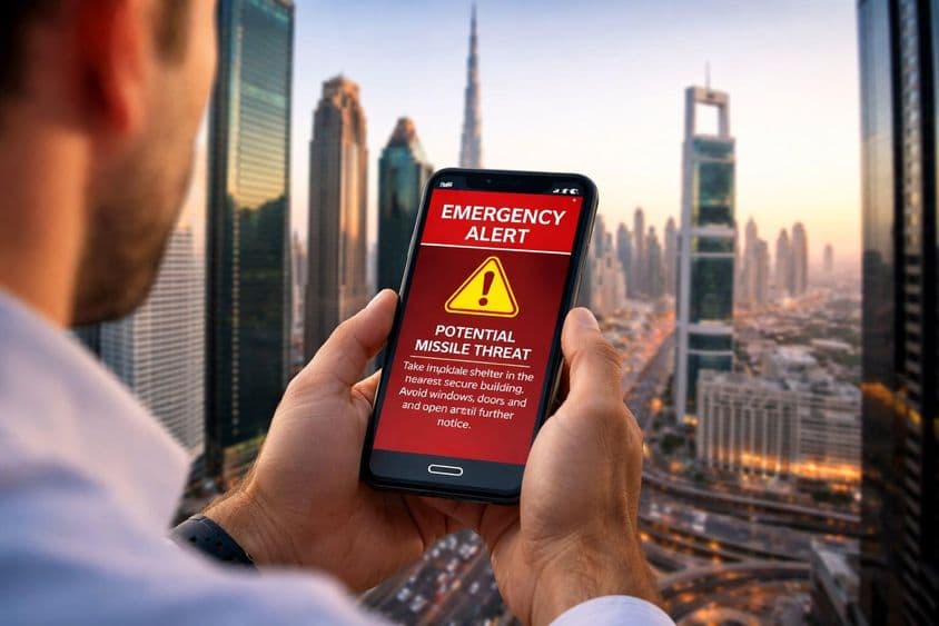 带有迪拜背景的手机警报