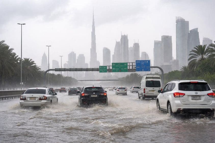 迪拜雨后道路