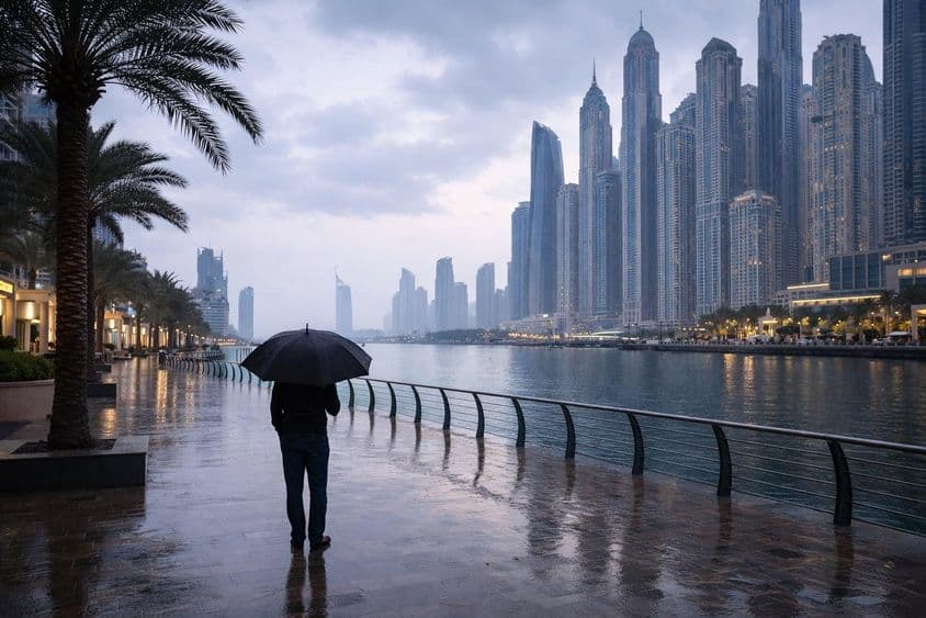 雨天的迪拜码头氛围