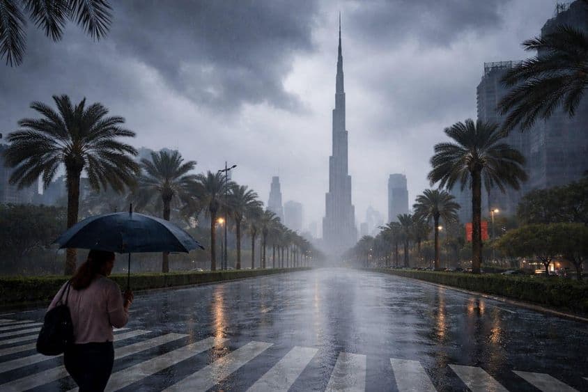 迪拜的雨天早晨