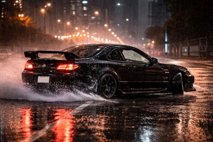 汽车在雨中漂移