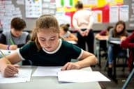 学生在教室里参加考试。